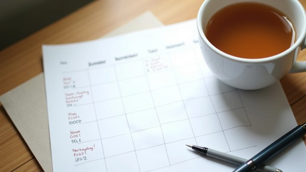 Desk calendar with handwritten schedule and pen for daily planning
