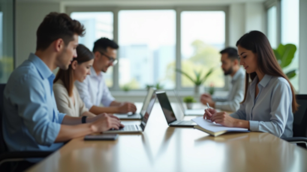 Modern workspace with professionals collaborating on productivity strategies