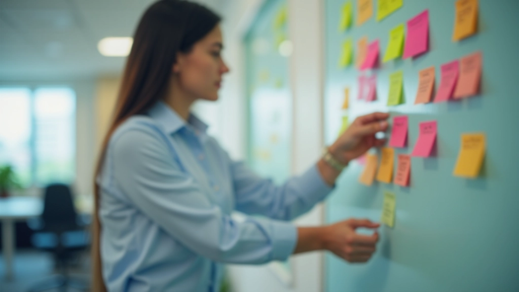 Person using sticky notes to organize tasks into priority categories on a matrix