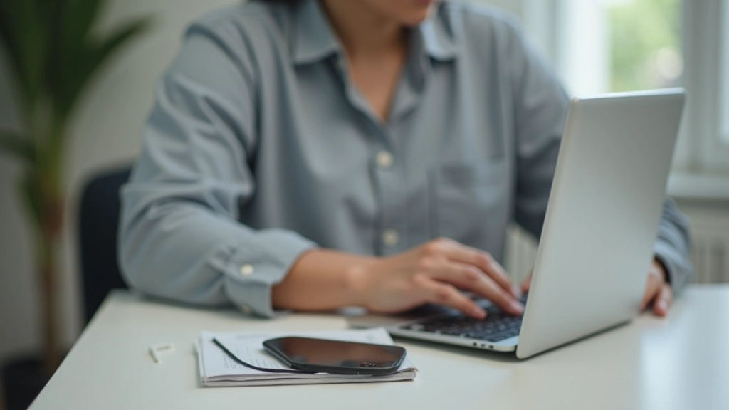 Person sitting at desk with hands folded, laptop closed and phone placed face-down in drawer, representing removal of temptation strategy