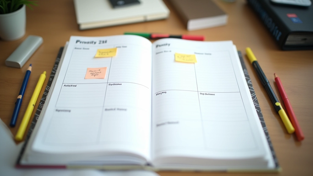 Weekly planner overview with priority tasks highlighted and color-coded sections