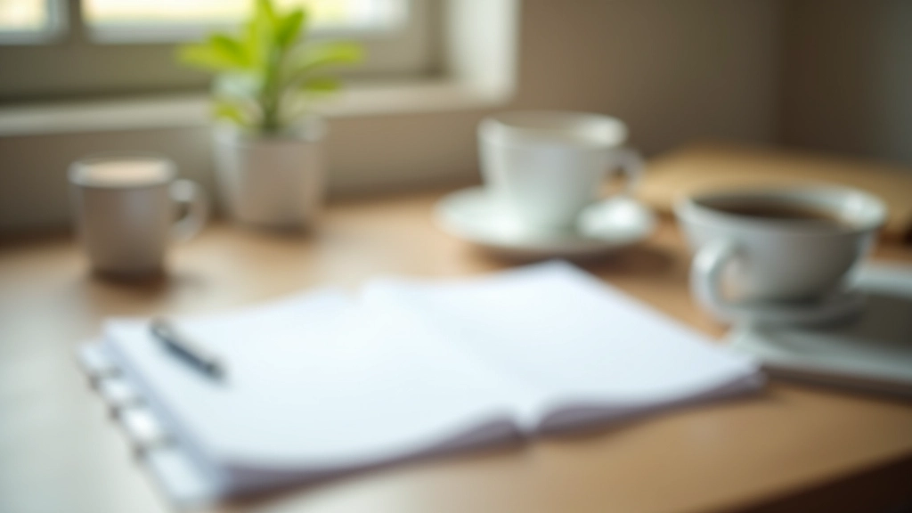 Professional workspace with open planner, coffee, and minimal desk setup showing organized morning routine